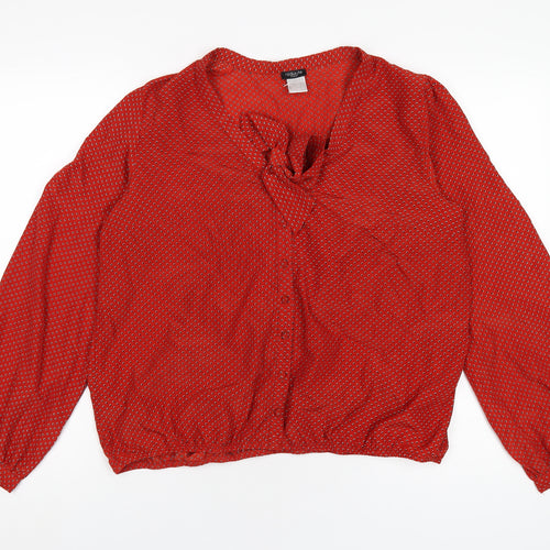 La Redoute Womens Red Geometric Polyester Basic Blouse Size 14 V-Neck