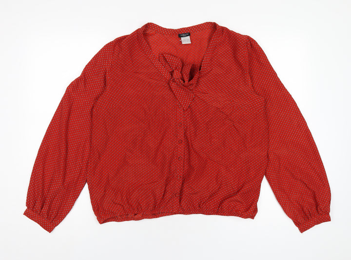 La Redoute Womens Red Geometric Polyester Basic Blouse Size 14 V-Neck