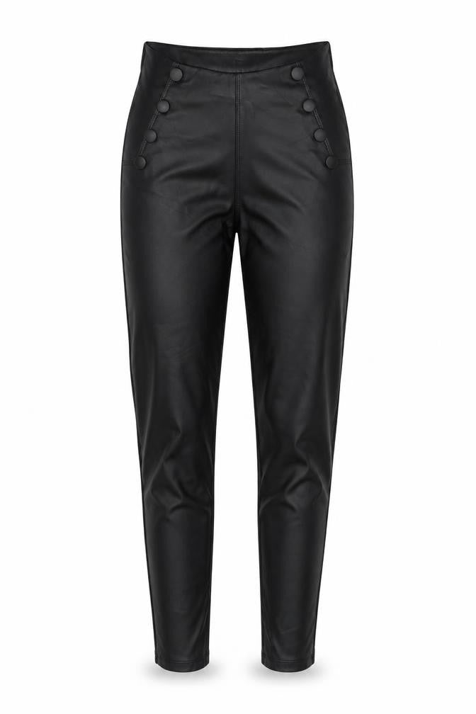 Hanel Hante Womens Black Polyurethane Trousers Size S L27 in Regular - Buttons