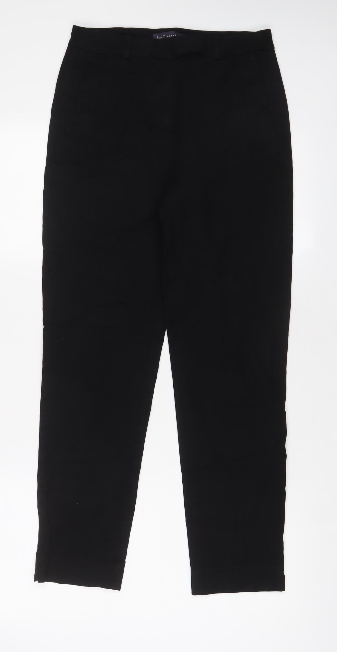 Marks and Spencer Womens Black Viscose Trousers Size 8 L28 in Regular Hook & Eye