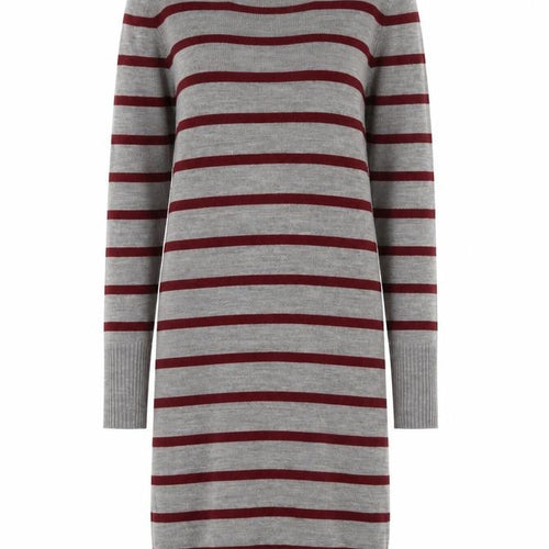 TEX Womens Grey Striped Acrylic Jumper Dress Size M Boat Neck Pullover