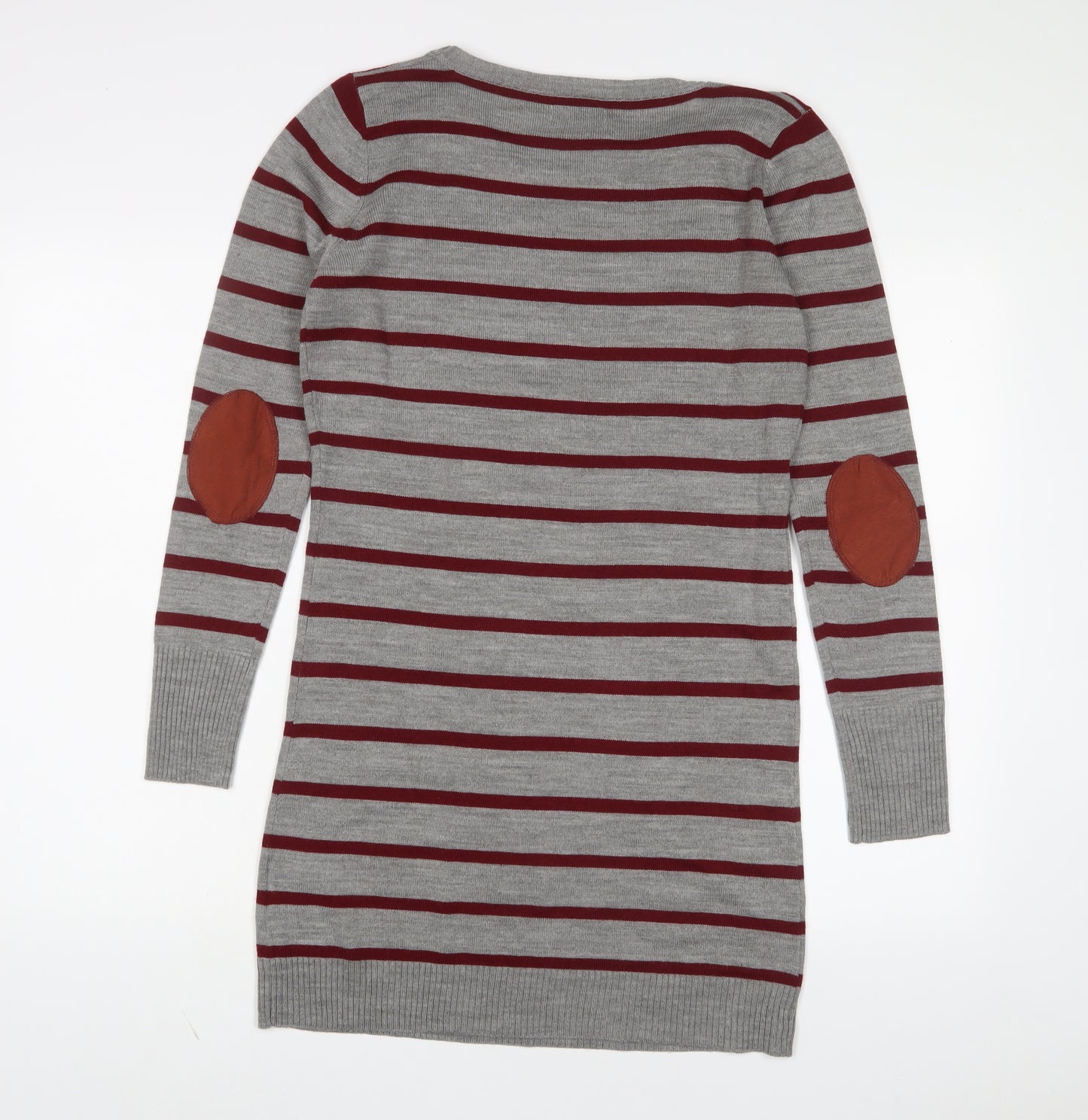 TEX Womens Grey Striped Acrylic Jumper Dress Size M Boat Neck Pullover