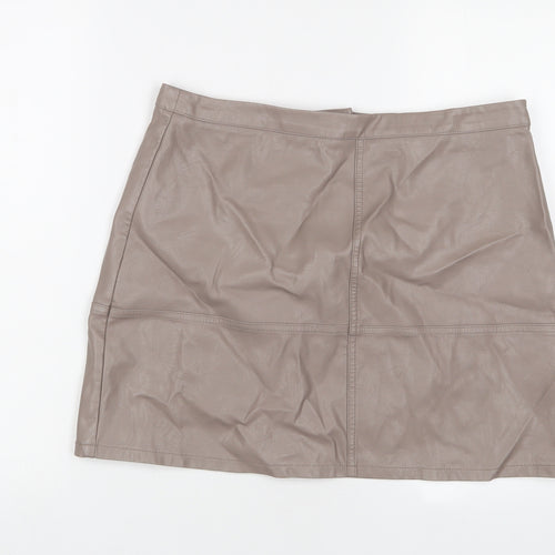 New Look Womens Beige Polyurethane A-Line Skirt Size 14 Zip
