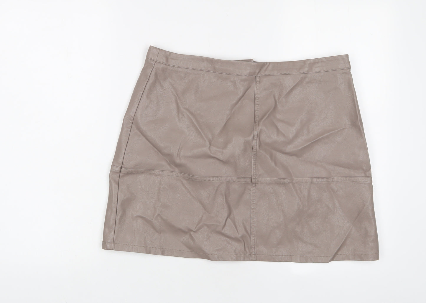 New Look Womens Beige Polyurethane A-Line Skirt Size 14 Zip
