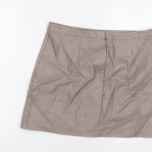 New Look Womens Beige Polyurethane A-Line Skirt Size 14 Zip
