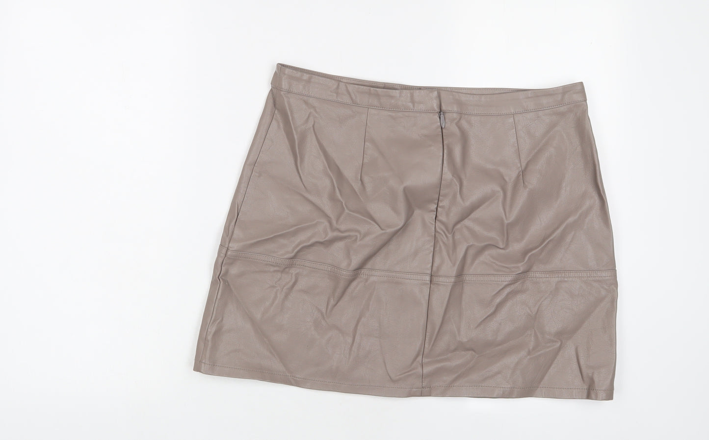 New Look Womens Beige Polyurethane A-Line Skirt Size 14 Zip