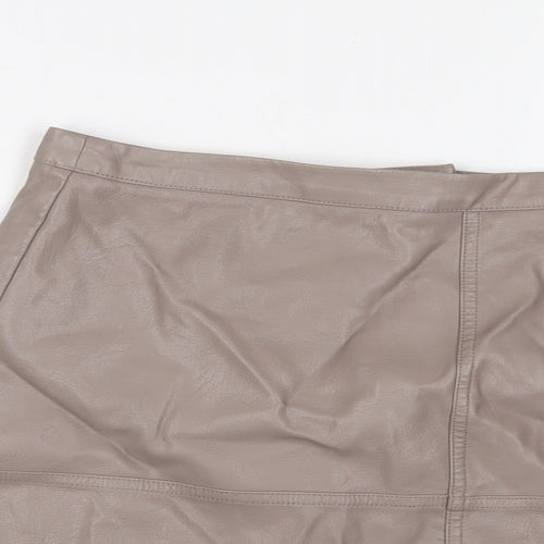 New Look Womens Beige Polyurethane A-Line Skirt Size 14 Zip