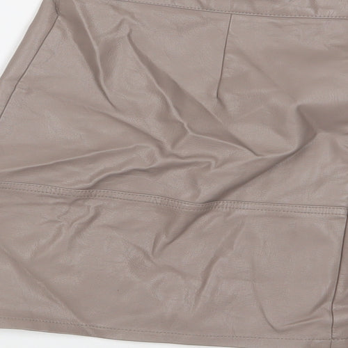 New Look Womens Beige Polyurethane A-Line Skirt Size 14 Zip
