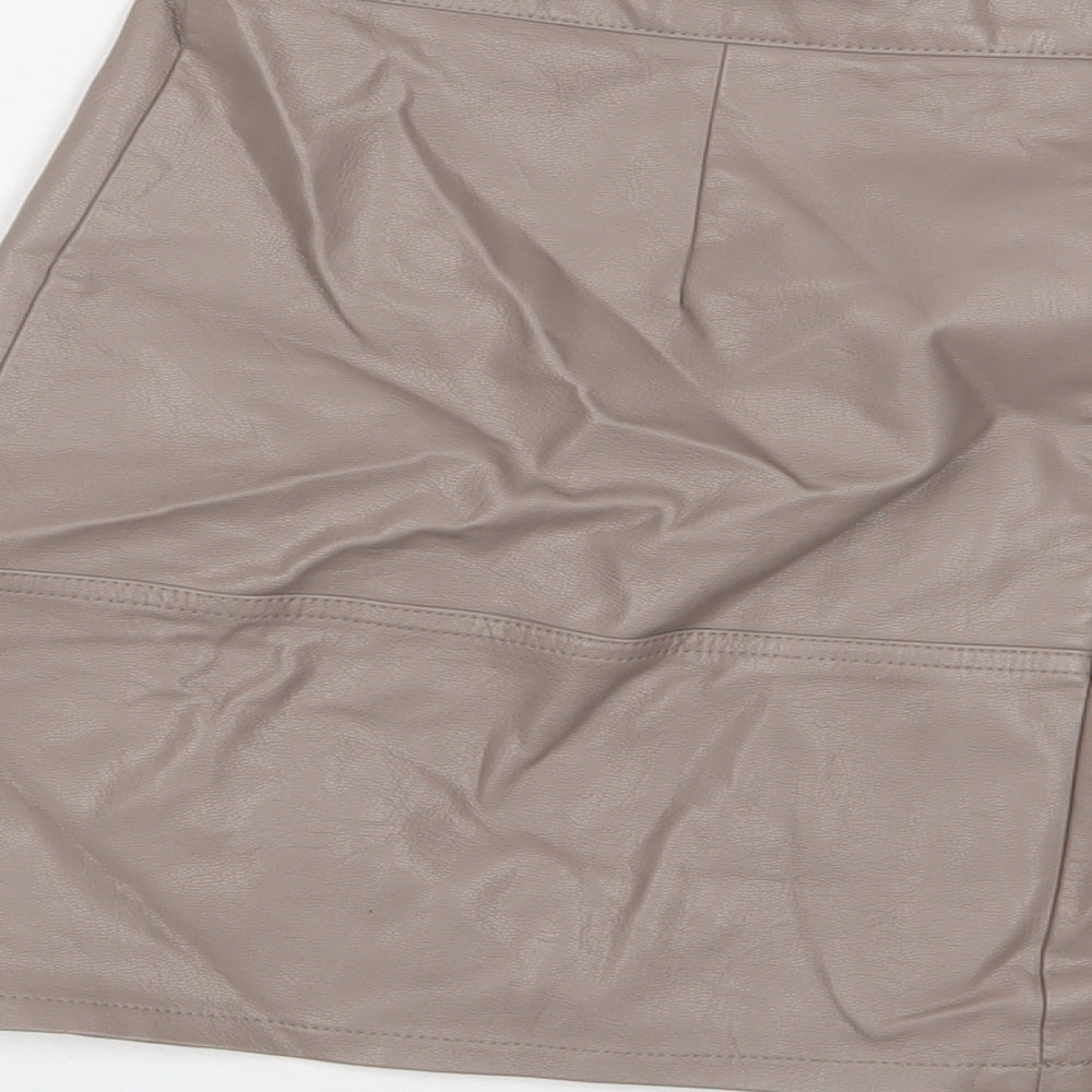 New Look Womens Beige Polyurethane A-Line Skirt Size 14 Zip