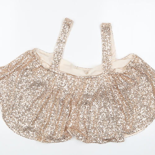 River Island Womens Gold Polyester Cropped Tank Size 18 Square Neck - Sequins