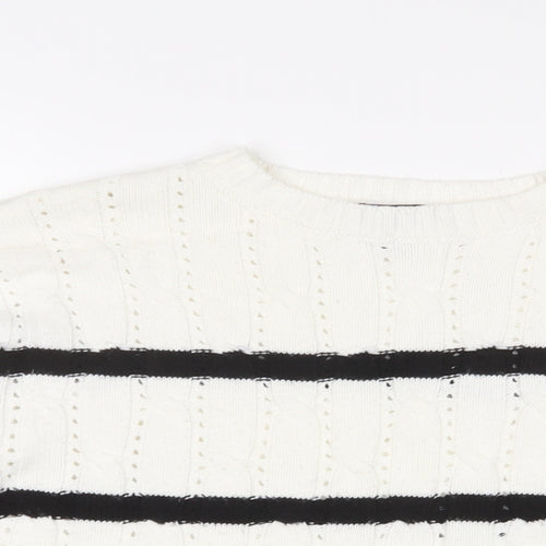 New Look Womens White Crew Neck Striped Acrylic Pullover Jumper Size XS
