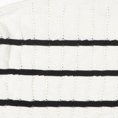 New Look Womens White Crew Neck Striped Acrylic Pullover Jumper Size XS