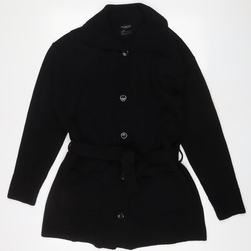 Etiquette Womens Black V-Neck Acrylic Cardigan Jumper Size XL - Belted