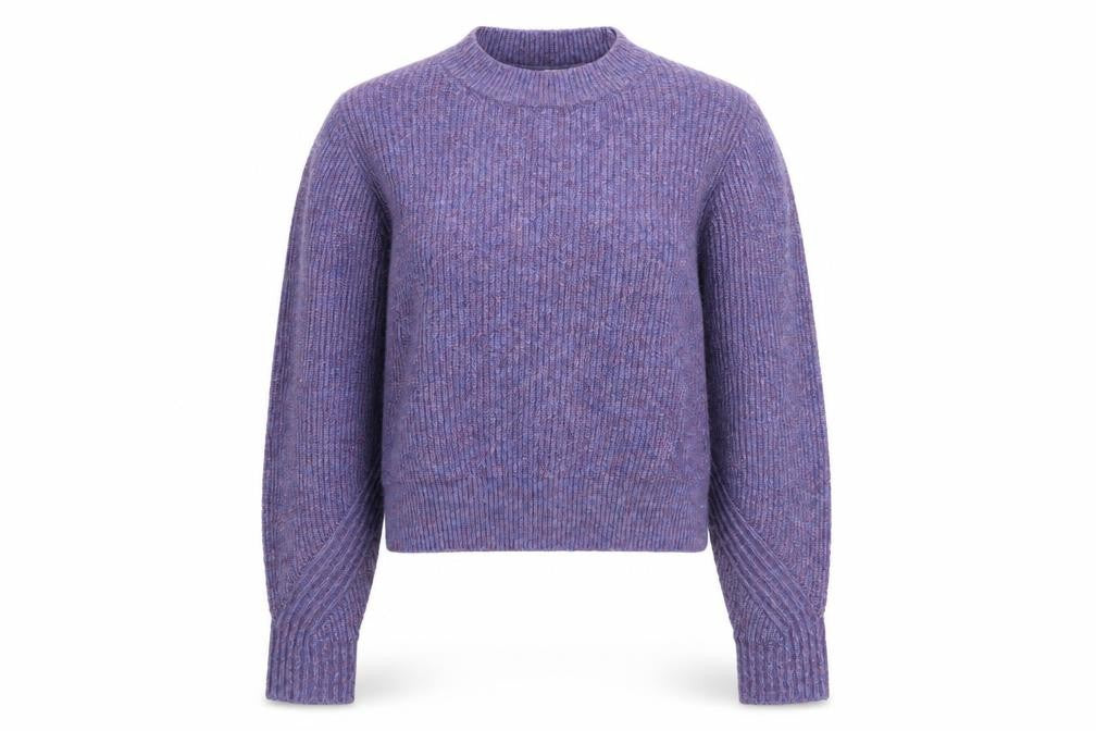 Front view of Noisy May women’s purple round neck polyester jumper, size L