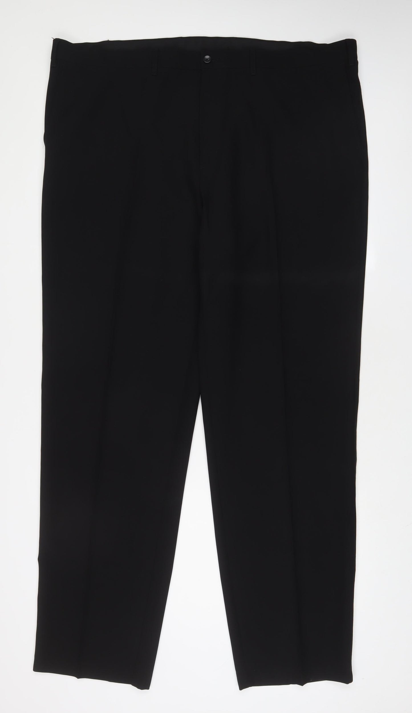 Marks and Spencer Mens Black Polyester Trousers Size 44 in L30 in Regular Hook & Eye - Long Leg, Pockets