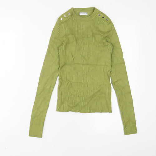 RESERVED Womens Green Crew Neck Viscose Pullover Jumper Size S
