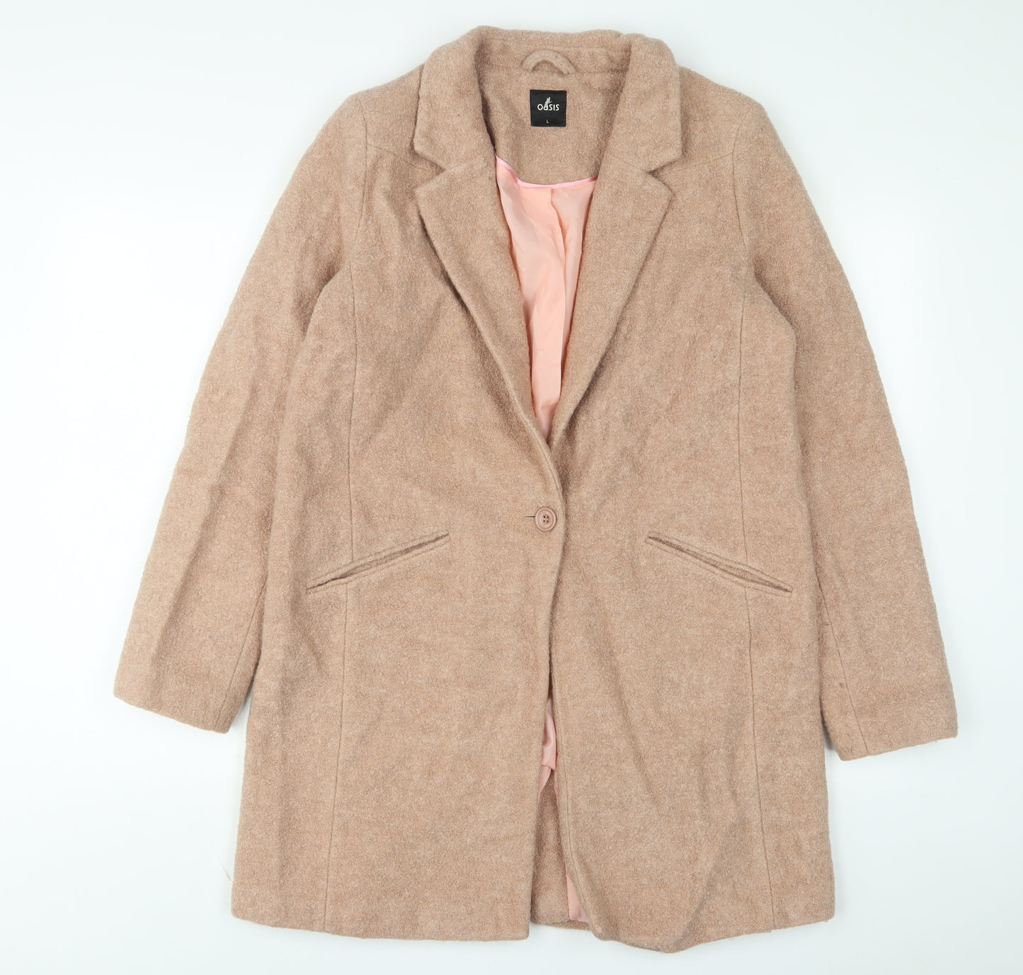 Oasis Womens Pink Overcoat Coat Size L Button