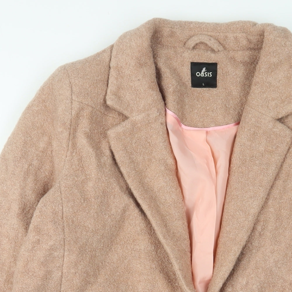Oasis Womens Pink Overcoat Coat Size L Button