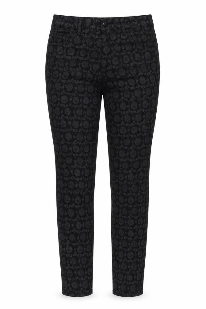 NEXT Womens Black Fair Isle Cotton Trousers Size 8 L28 in Regular Zip