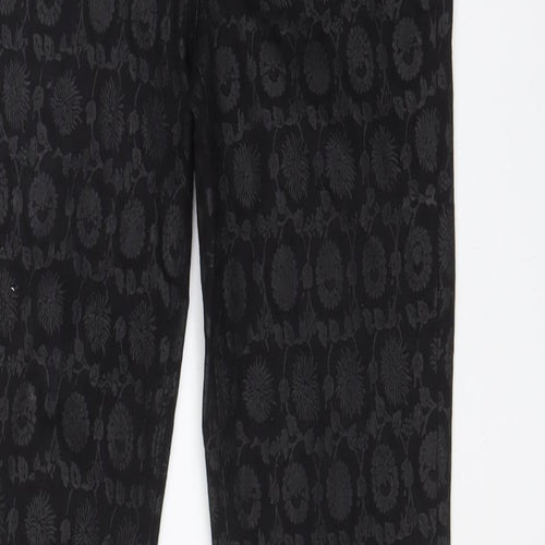 NEXT Womens Black Fair Isle Cotton Trousers Size 8 L28 in Regular Zip