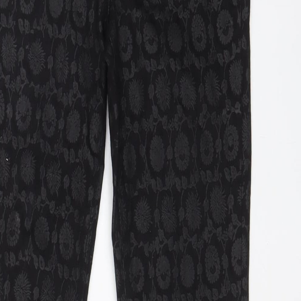 NEXT Womens Black Fair Isle Cotton Trousers Size 8 L28 in Regular Zip