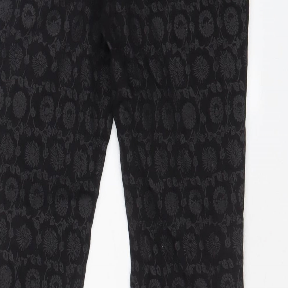 NEXT Womens Black Fair Isle Cotton Trousers Size 8 L28 in Regular Zip