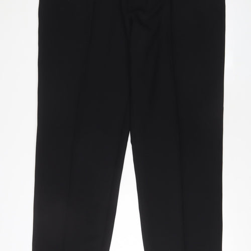 Marks and Spencer Mens Black Polyester Trousers Size 44 in L35 in Regular Button - Long Leg, Pockets