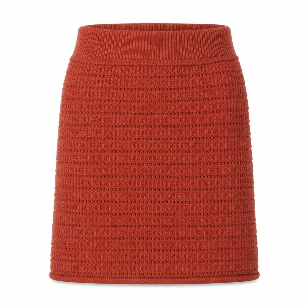 Front view of ASOS women’s brown acrylic a-line skirt, size UK 6