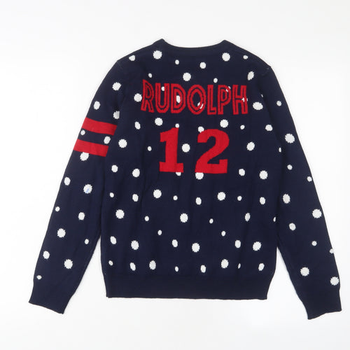Pepperts Boys Blue Crew Neck Geometric Acrylic Pullover Jumper Size 10-11 Years Pullover - Rudolph