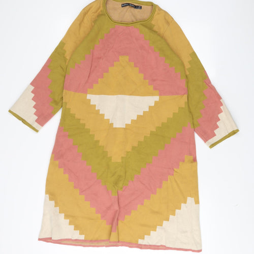 Gudnunsjoden Womens Multicoloured Geometric Cotton Jumper Dress Size S Crew Neck Pullover