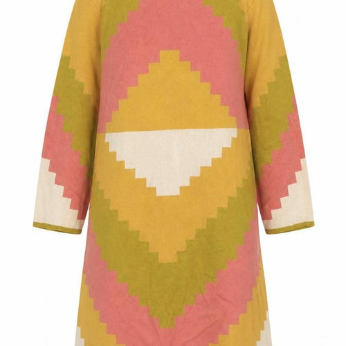 Gudnunsjoden Womens Multicoloured Geometric Cotton Jumper Dress Size S Crew Neck Pullover