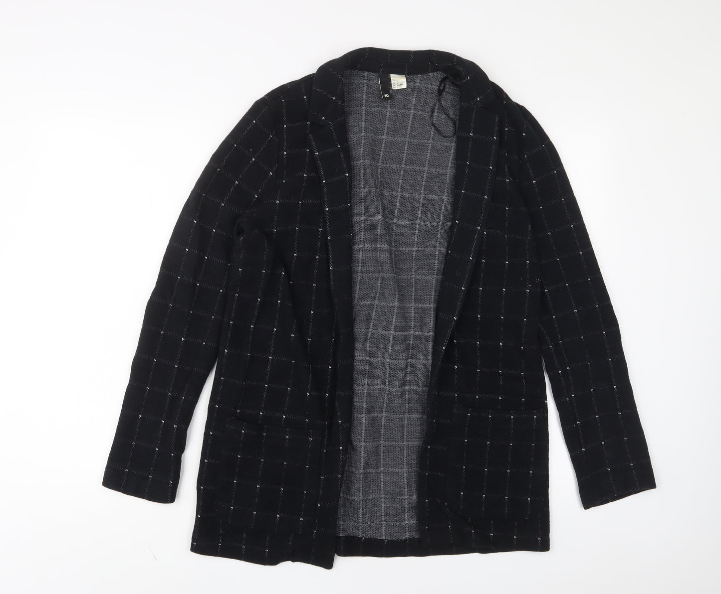 H&M Womens Black Plaid Jacket Blazer Size 8 - Open