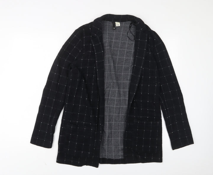 H&M Womens Black Plaid Jacket Blazer Size 8 - Open