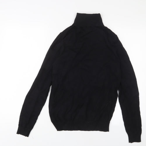 New Look Mens Black Roll Neck Cotton Pullover Jumper Size S Long Sleeve