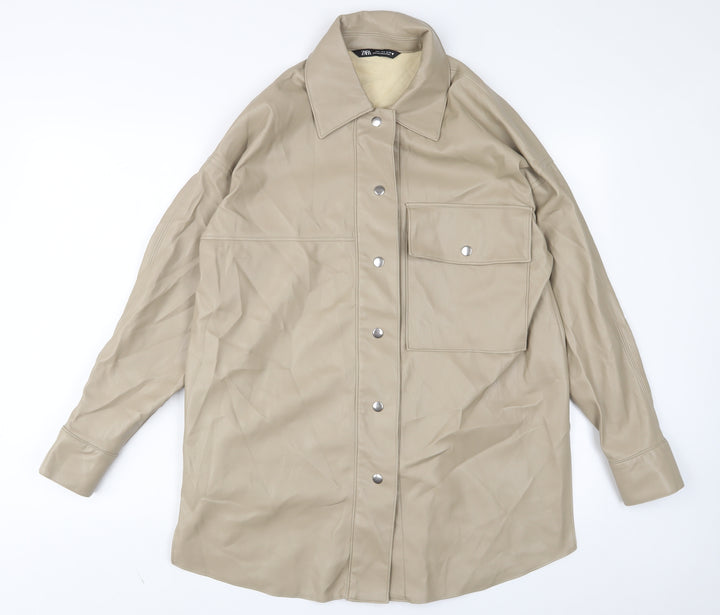 Zara Womens Beige Jacket Size S Snap