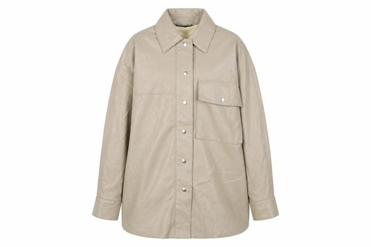 Front view of Zara women’s beige jacket, size S, snap