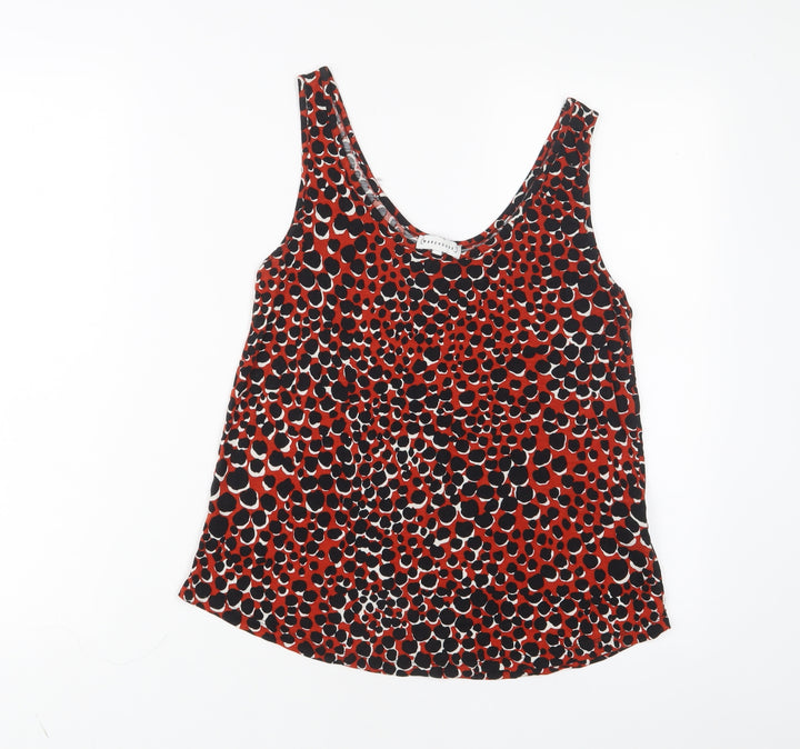 Warehouse Womens Red Animal Print Viscose Basic Tank Size 8 Scoop Neck