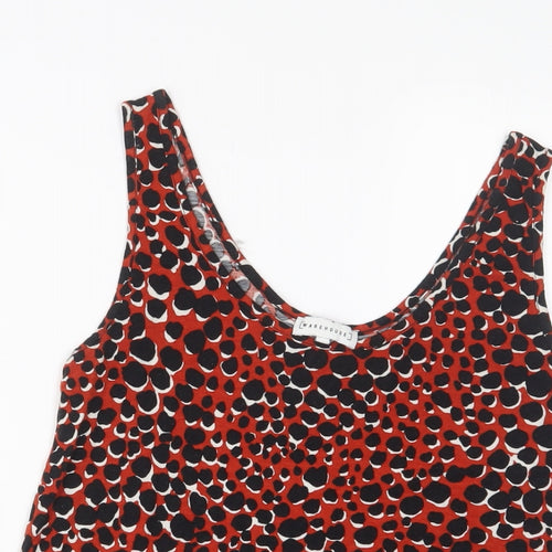 Warehouse Womens Red Animal Print Viscose Basic Tank Size 8 Scoop Neck