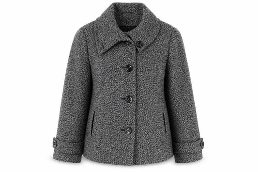 Front view of Debenhams women’s grey jacket, size UK 14, button