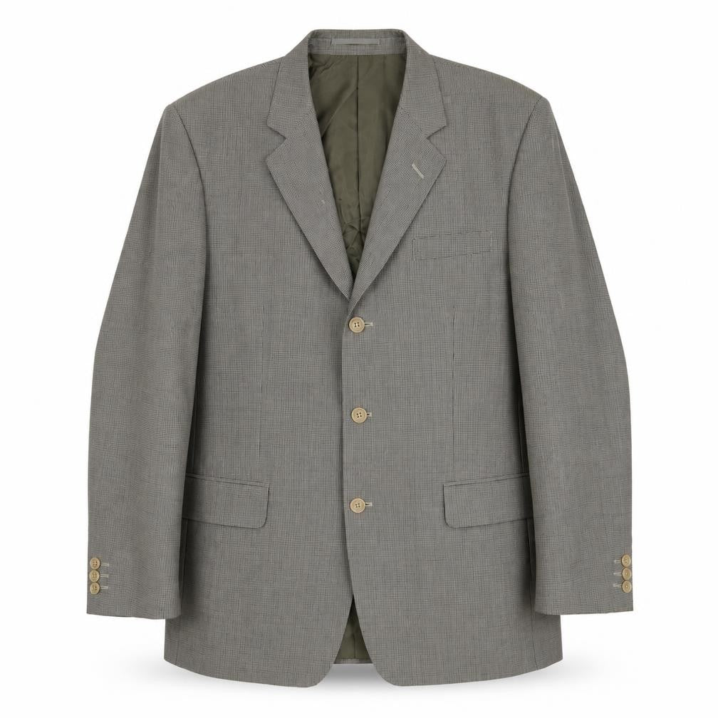 Front view of Pierro Cini men’s grey plaid wool jacket suit jacket, size 44, regular - inside pockets