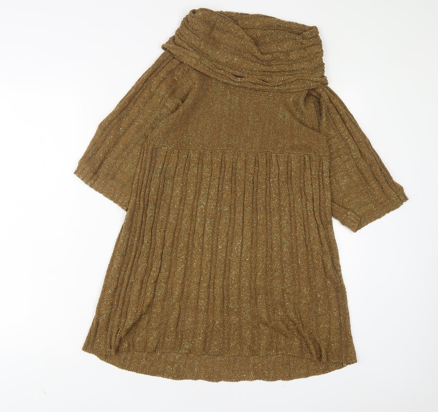 Topshop Womens Gold Acrylic Jumper Dress Size 12 Roll Neck Pullover - Glitter