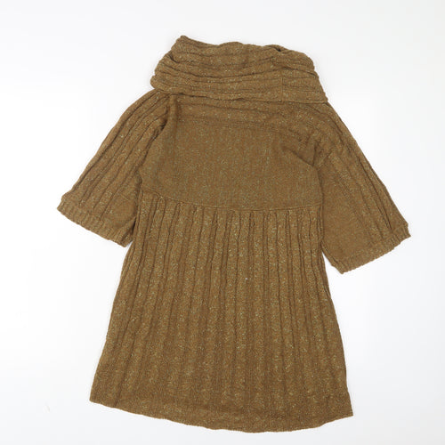 Topshop Womens Gold Acrylic Jumper Dress Size 12 Roll Neck Pullover - Glitter