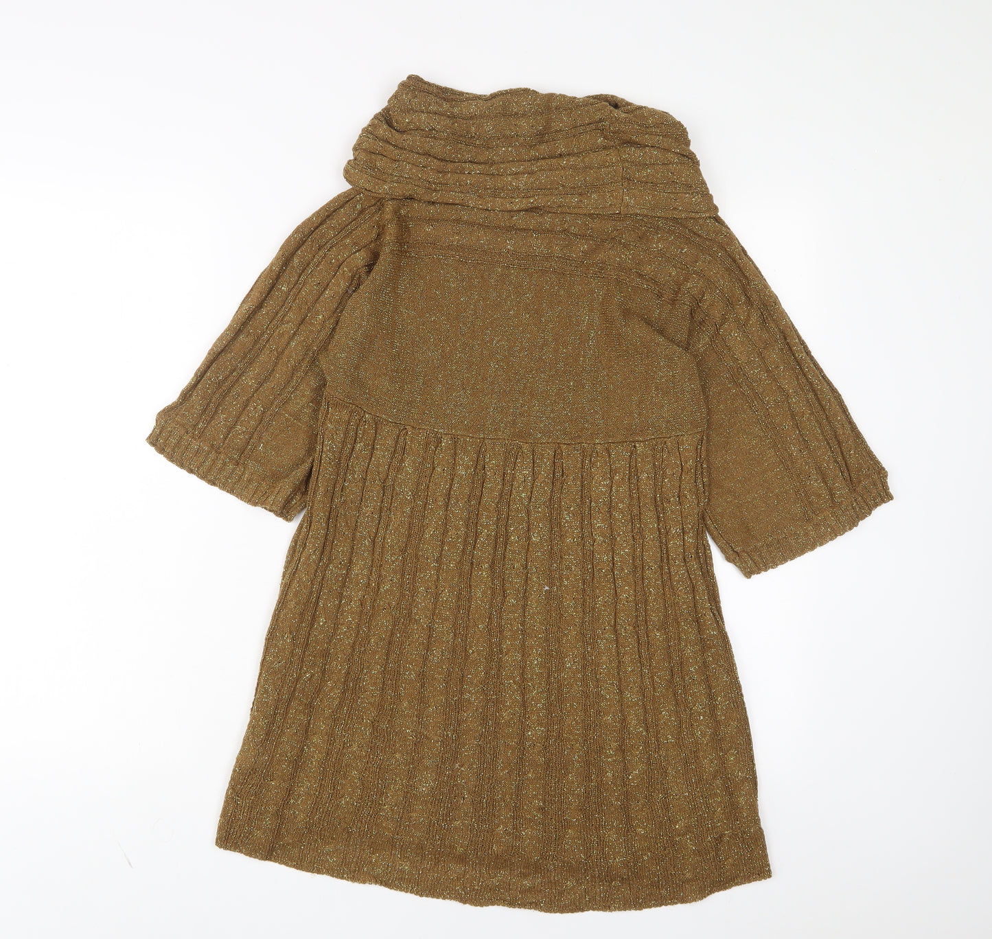 Topshop Womens Gold Acrylic Jumper Dress Size 12 Roll Neck Pullover - Glitter