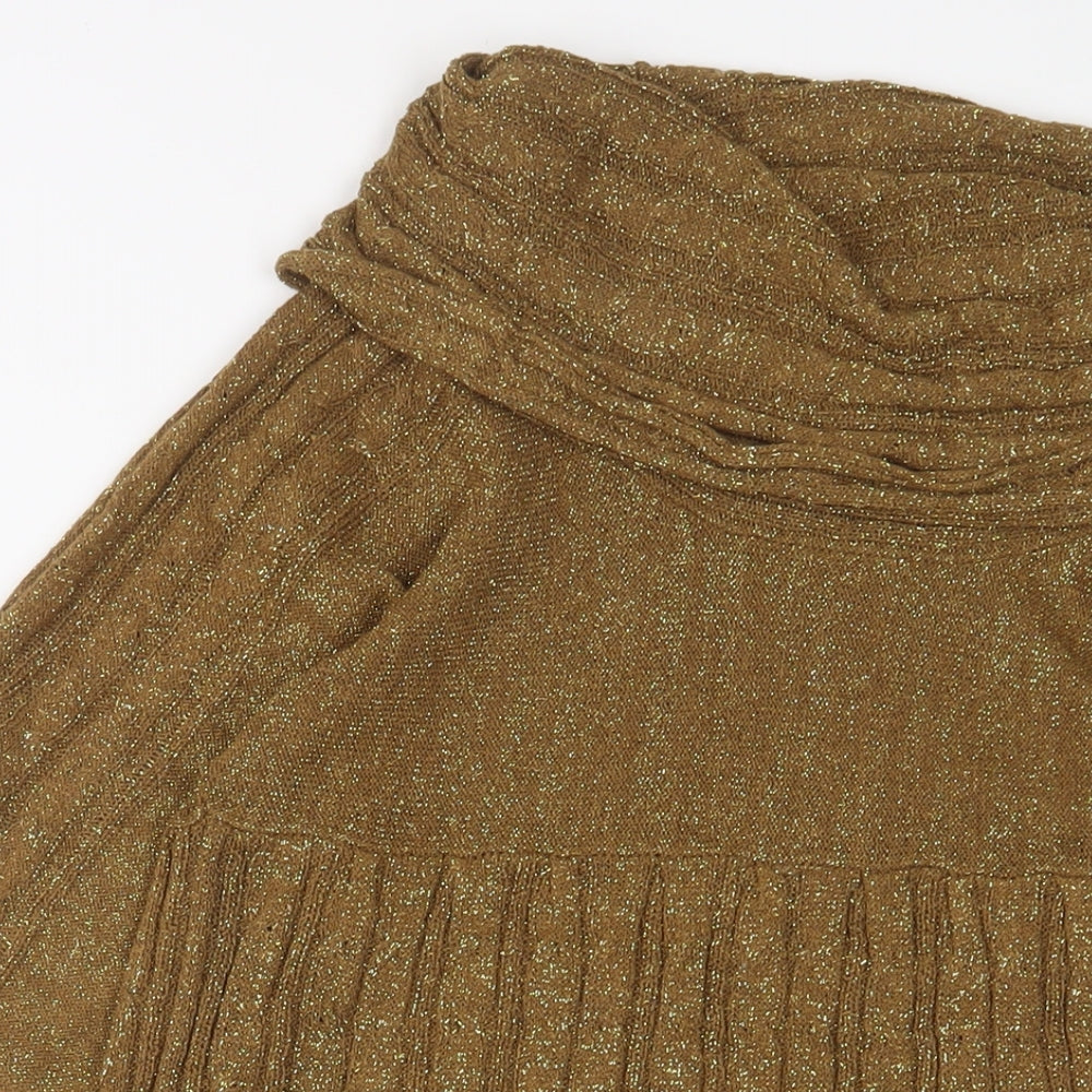 Topshop Womens Gold Acrylic Jumper Dress Size 12 Roll Neck Pullover - Glitter