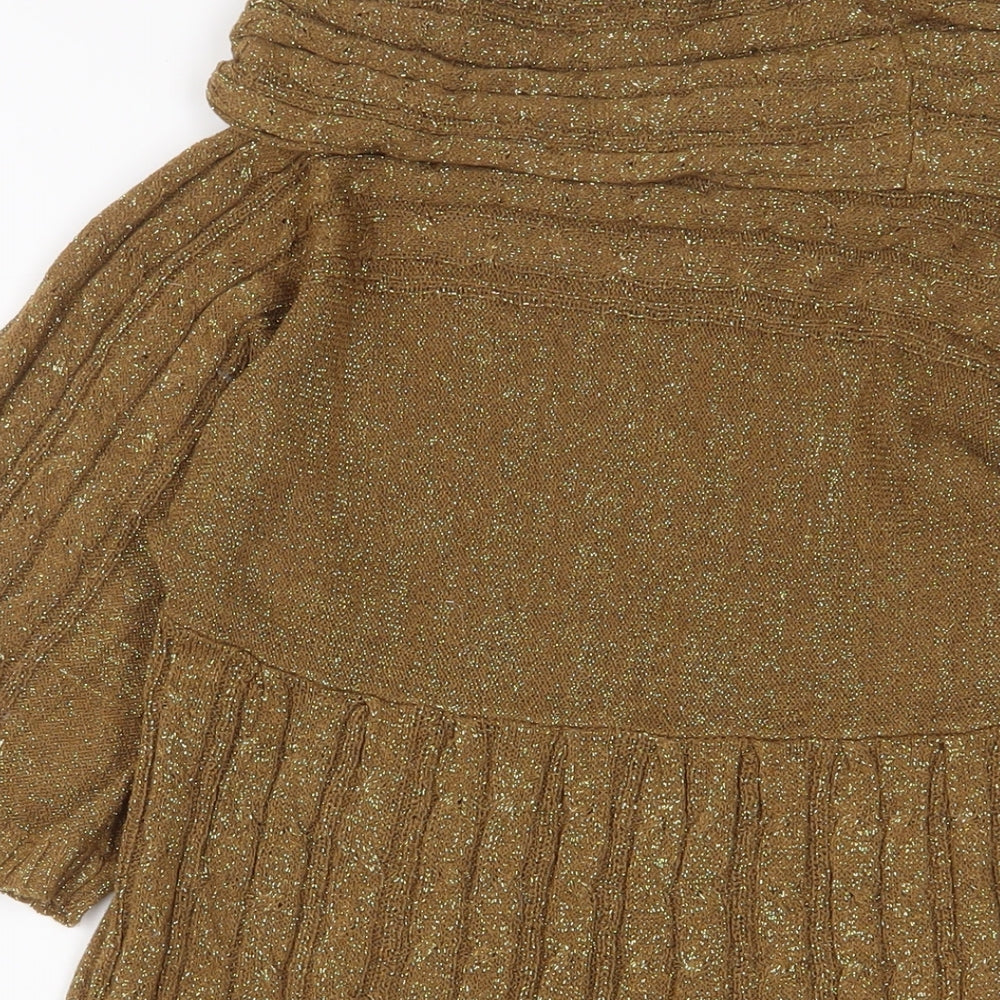 Topshop Womens Gold Acrylic Jumper Dress Size 12 Roll Neck Pullover - Glitter