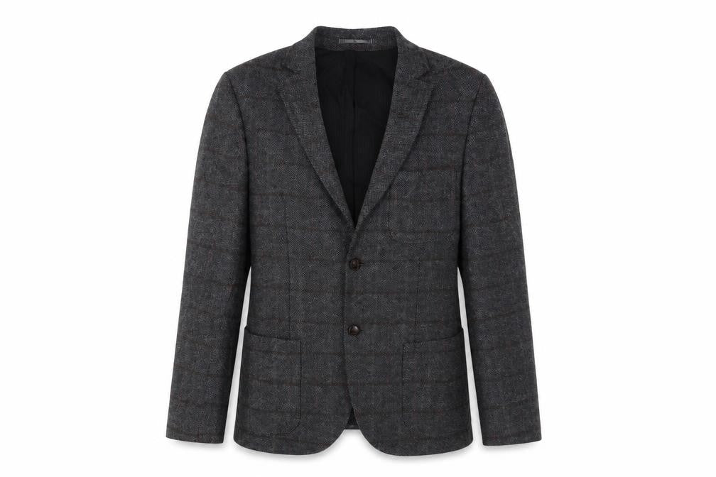 Front view of River Island men’s grey wool jacket suit jacket, size 40, regular