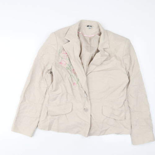 Klass Womens Beige Floral Jacket Size 16 Button - Sequins