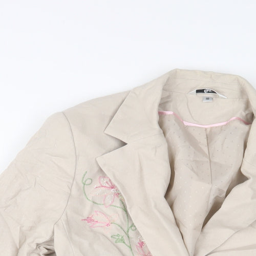 Klass Womens Beige Floral Jacket Size 16 Button - Sequins