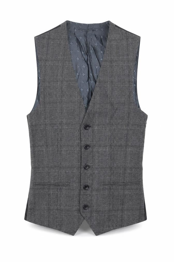 Front view of Next men’s grey polyester jacket suit waistcoat, size 36, regular
