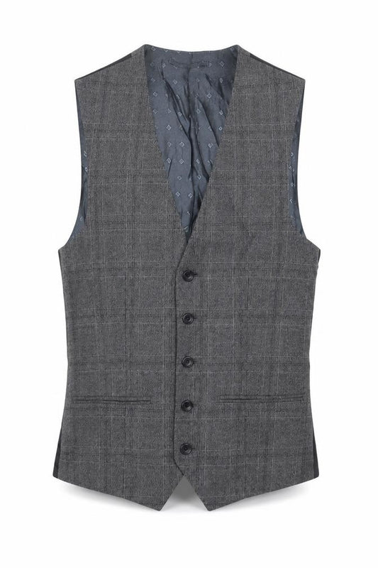 Front view of Next men’s grey polyester jacket suit waistcoat, size 36, regular